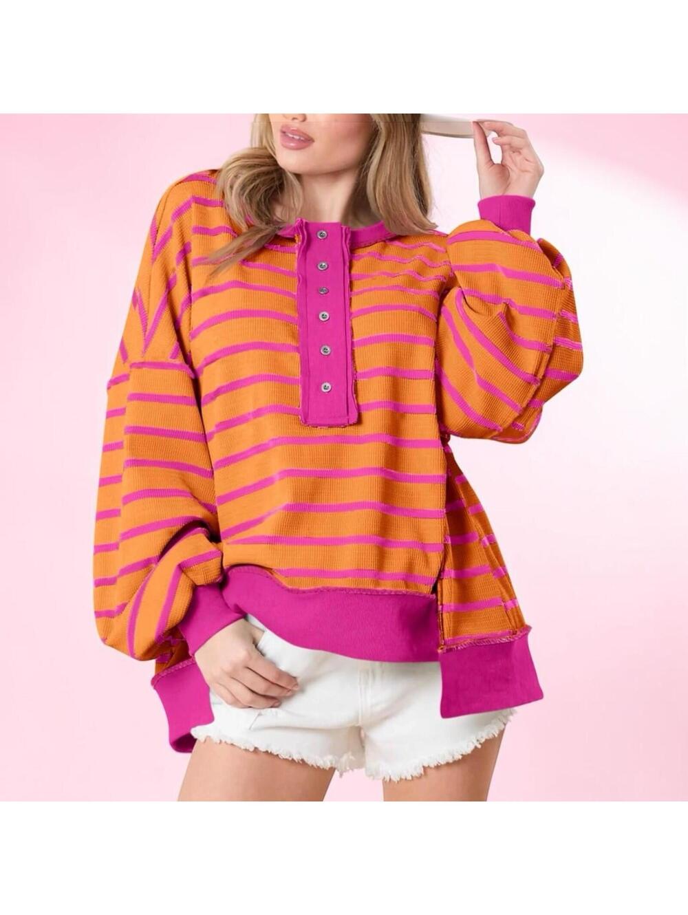Imily Bela Women Color Block Waffle Knit Top Oversized Comfort Casual Sz XL -NWT